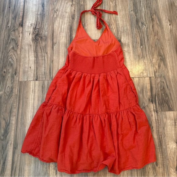 American Eagle Orange/Red V-Neck Halter Dress Tiered Layered Cotton Linen Size M - Picture 5 of 13